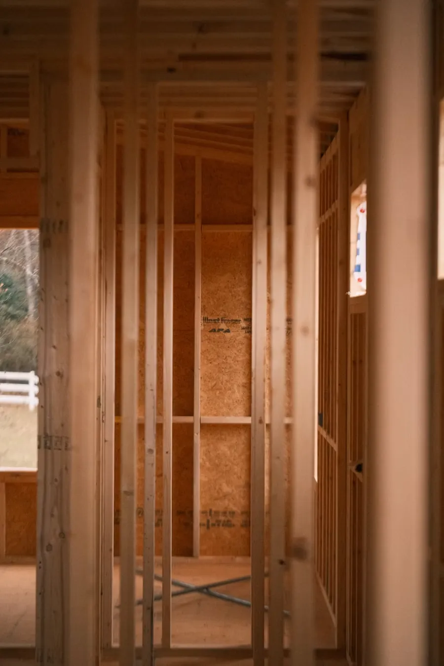 Interior wood framing during construction