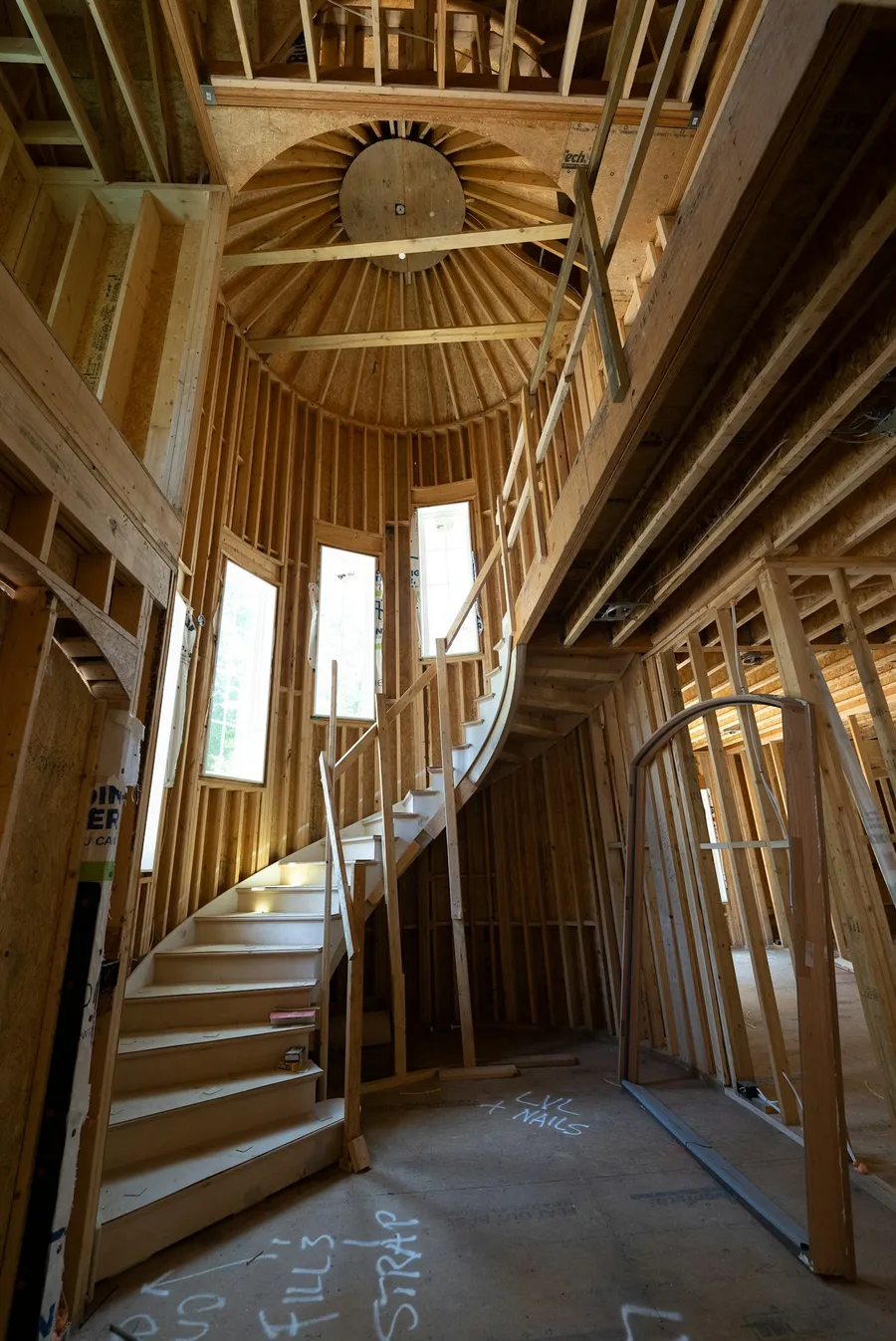 Wood framing inside a house under construction